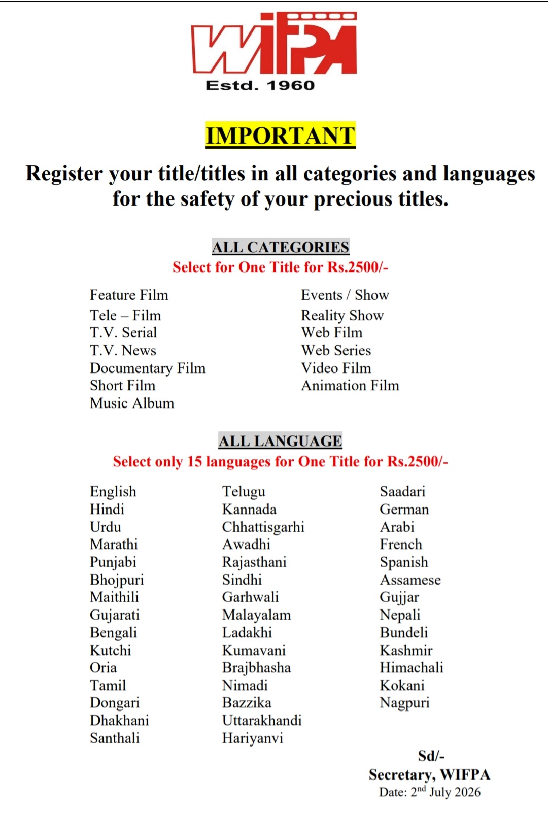 Register your title in all categories and languages for the safety of your precious titles